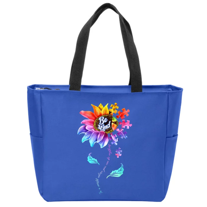 Sunflower Autism Awareness Be Kind Puzzle Mom Support kid Zip Tote Bag