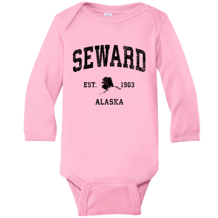 Seward Alaska Ak Vintage Established Athletic Sports Design Baby Long Sleeve Bodysuit