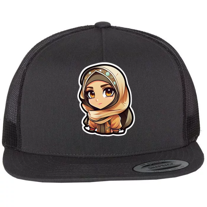 Seductive Anime Arab Hijab Head Scarf Beautiful Gift For Ramadan Mubarak Flat Bill Trucker Hat