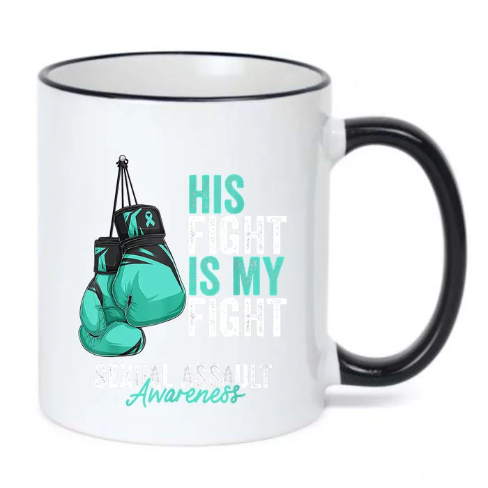 Sexual Assault Awareness Month Boxing Gloves Teal Ribbon Black Color Changing Mug