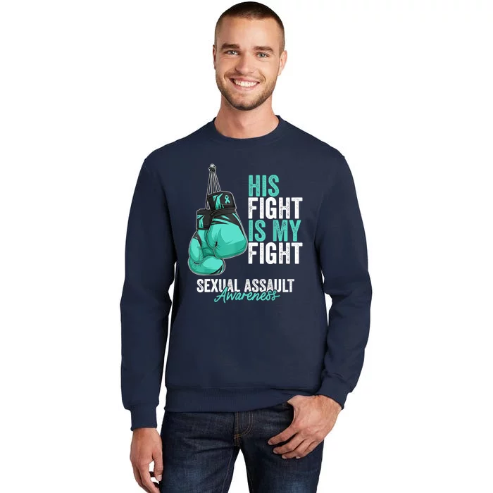 Sexual Assault Awareness Month Boxing Gloves Teal Ribbon Tall Sweatshirt