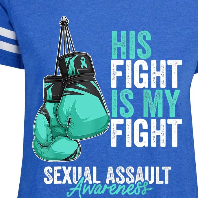 Sexual Assault Awareness Month Boxing Gloves Teal Ribbon Enza Ladies Jersey Football T-Shirt