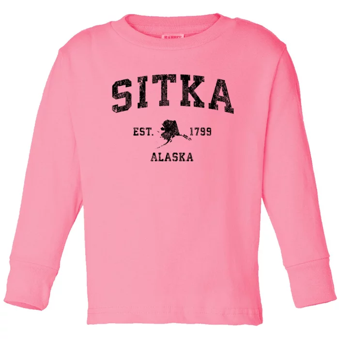 Sitka Alaska Ak Vintage Established Athletic Sports Design Toddler Long Sleeve Shirt