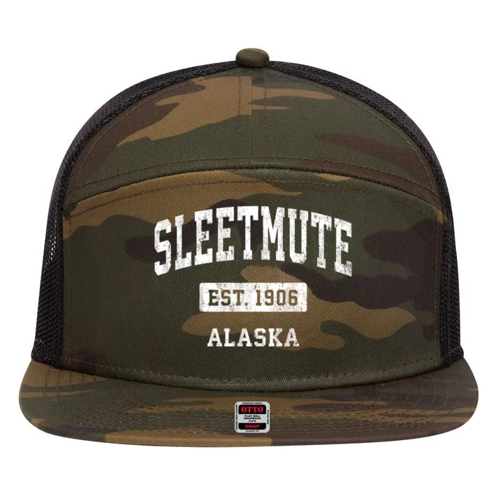 Sleetmute Alaska Ak Vintage Sports Established Design 7 Panel Mesh Trucker Snapback Hat