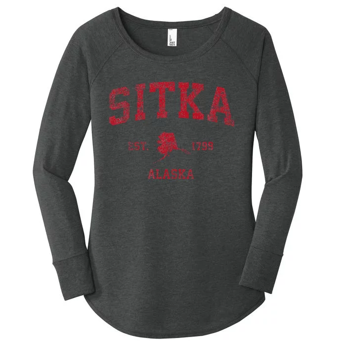 Sitka Alaska Ak Vintage Sports Design Red Print Women's Perfect Tri Tunic Long Sleeve Shirt