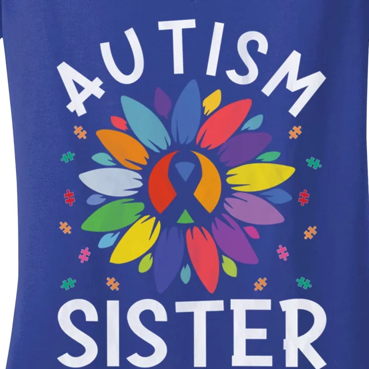 Sunflower Autism Awareness Day Matching Family Autism Sister Gift Women's V-Neck T-Shirt