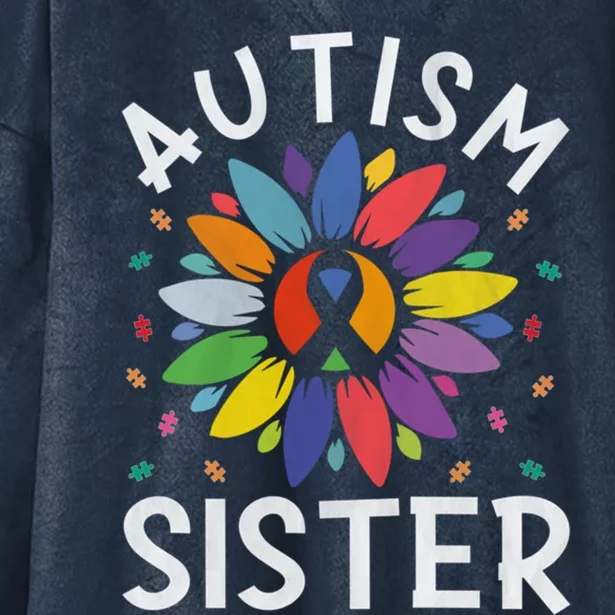 Sunflower Autism Awareness Day Matching Family Autism Sister Gift Hooded Wearable Blanket