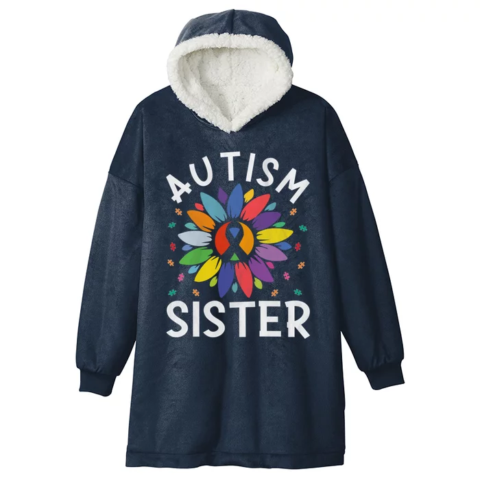 Sunflower Autism Awareness Day Matching Family Autism Sister Gift Hooded Wearable Blanket