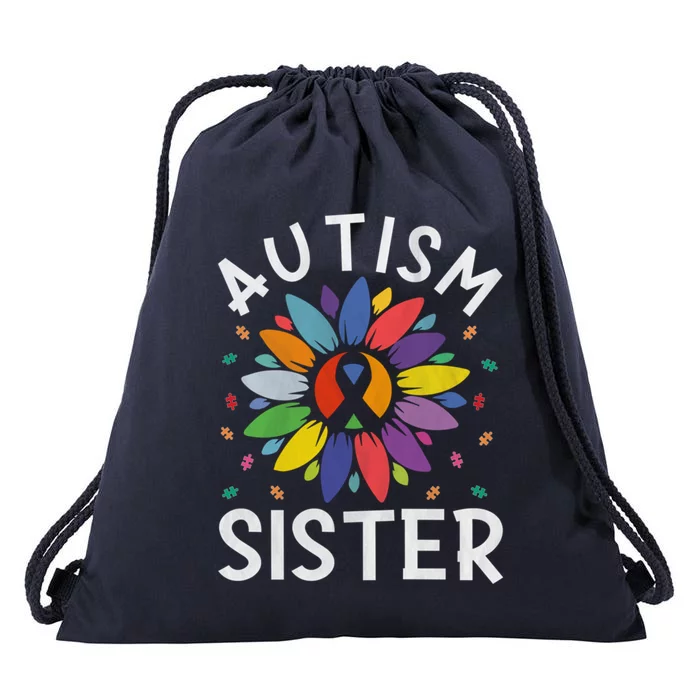 Sunflower Autism Awareness Day Matching Family Autism Sister Gift Drawstring Bag