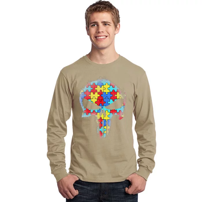 Skull Autism Awareness Tee Mom Dad Autism Tall Long Sleeve T-Shirt