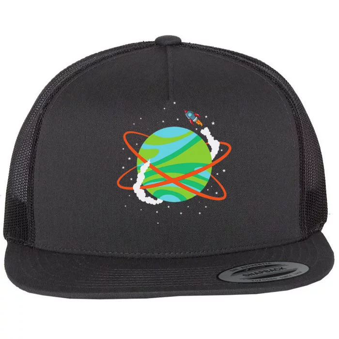 Spacecraft Approaching A Distant Exoplanet Flat Bill Trucker Hat