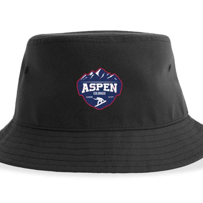 Ski At Aspen Colorado Grunge Style Sustainable Bucket Hat