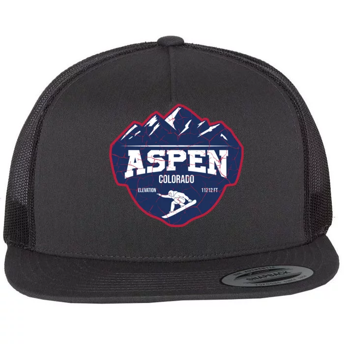 Ski At Aspen Colorado Grunge Style Flat Bill Trucker Hat