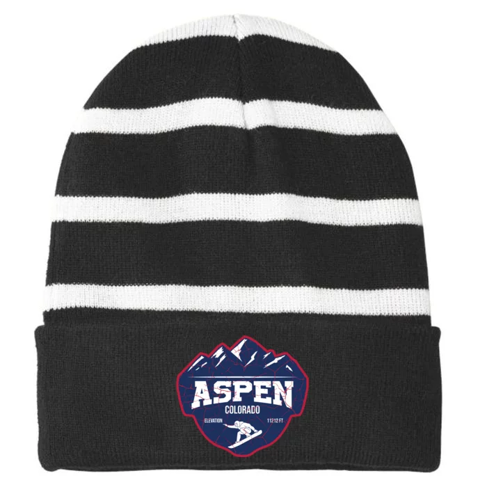 Ski At Aspen Colorado Grunge Style Striped Beanie with Solid Band