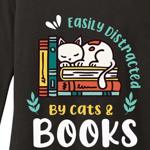 Saying About Books Easily Distracted By Cats And Books Womens CVC Long Sleeve Shirt