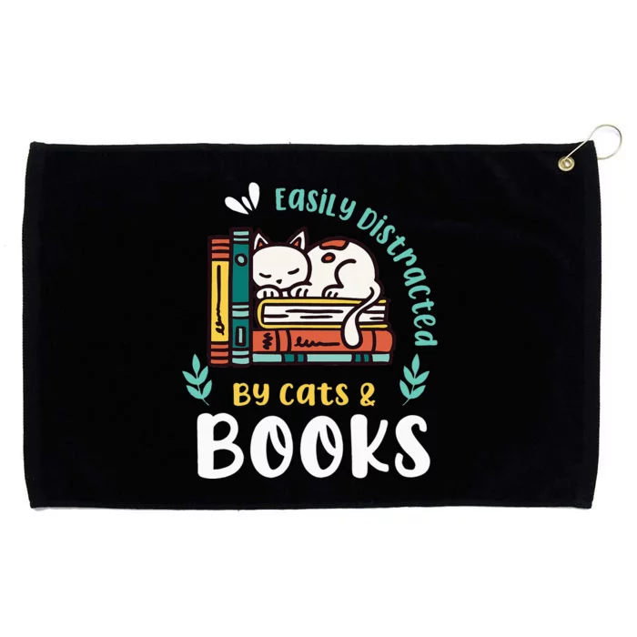 Saying About Books Easily Distracted By Cats And Books Grommeted Golf Towel