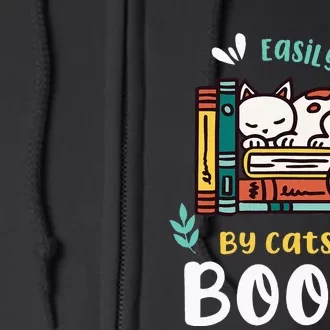 Saying About Books Easily Distracted By Cats And Books Full Zip Hoodie