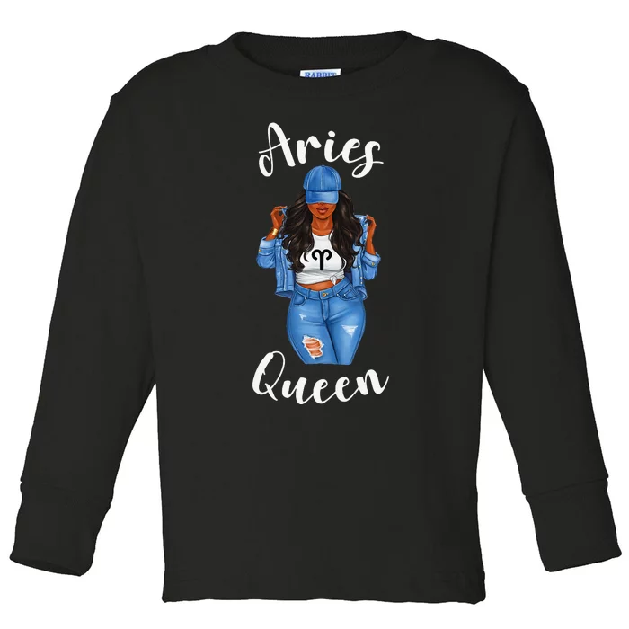 Streetwise Aries Black Queen Afro Wo Zodiac Birthday Toddler Long Sleeve Shirt