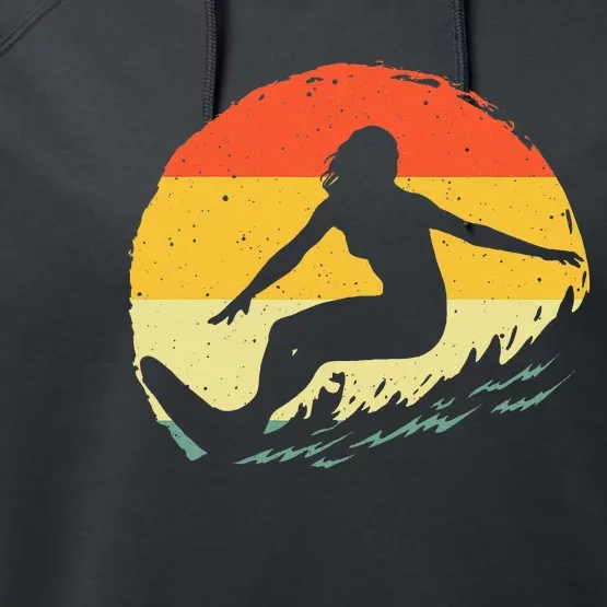 Surf Art Beach Surfer Hawaiian Wave Surfing Performance Fleece Hoodie