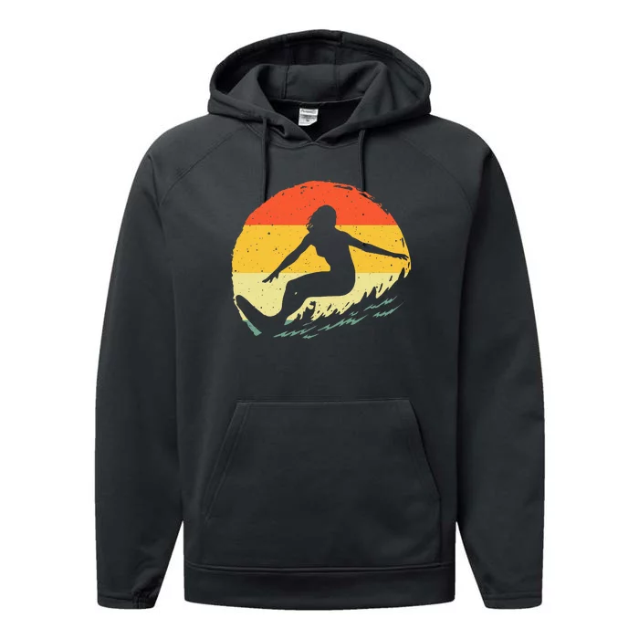 Surf Art Beach Surfer Hawaiian Wave Surfing Performance Fleece Hoodie