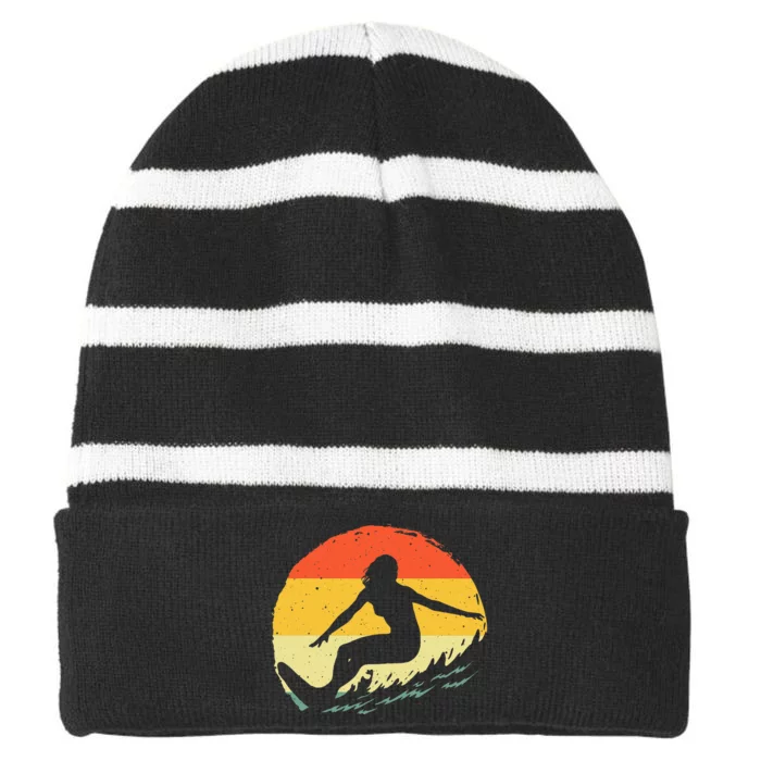 Surf Art Beach Surfer Hawaiian Wave Surfing Striped Beanie with Solid Band