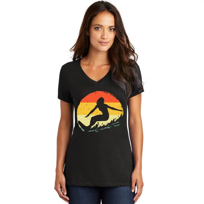 Surf Art Beach Surfer Hawaiian Wave Surfing Women's V-Neck T-Shirt