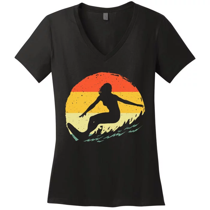 Surf Art Beach Surfer Hawaiian Wave Surfing Women's V-Neck T-Shirt