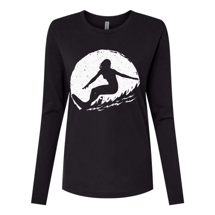 Surf Art Beach Surfer Hawaiian Wave Surfing Womens Cotton Relaxed Long Sleeve T-Shirt