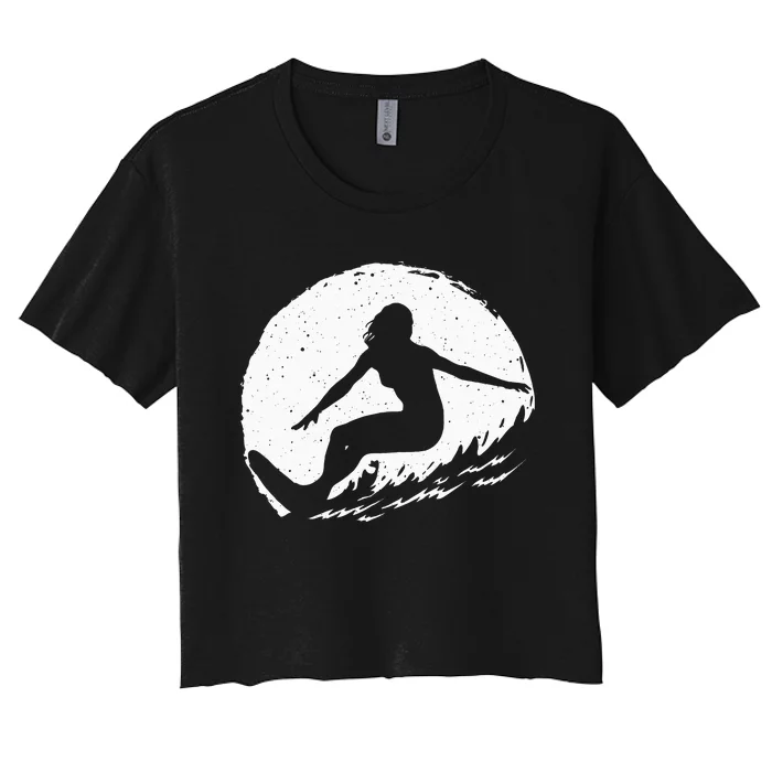 Surf Art Beach Surfer Hawaiian Wave Surfing Women's Crop Top Tee