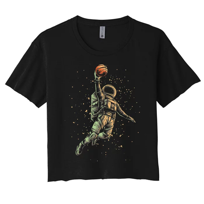 Space Astronaut Basketball Player Funny planet Women's Crop Top Tee