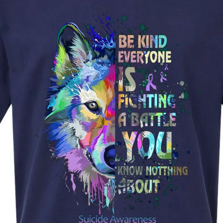 Suicide Awareness Be Kind Everyone Is Fighting A Battle Wolf Funny Gift Sueded Cloud Jersey T-Shirt