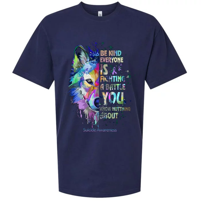 Suicide Awareness Be Kind Everyone Is Fighting A Battle Wolf Funny Gift Sueded Cloud Jersey T-Shirt