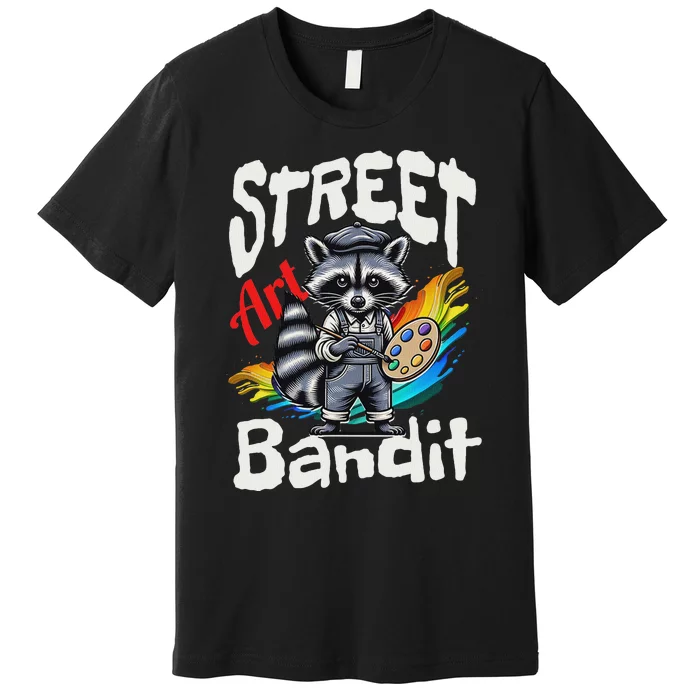 Street Art Bandit Urban Graffiti Raccoon Design Premium T-Shirt