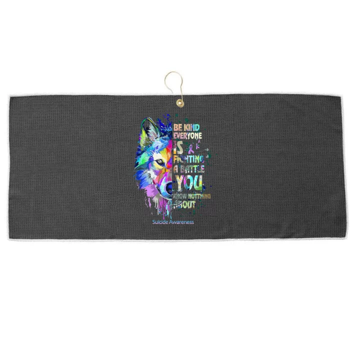 Suicide Awareness Be Kind Everyone Is Fighting A Battle Wolf Large Microfiber Waffle Golf Towel