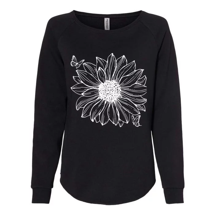 Sunflower And Butterflies Flowers Nature Boho Womens California Wash Sweatshirt