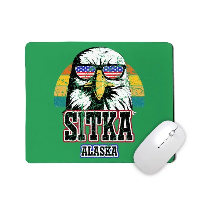 Sitka Alaska Bald Eagle Usa Flag Mousepad