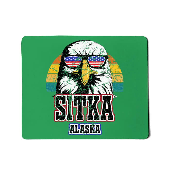 Sitka Alaska Bald Eagle Usa Flag Mousepad