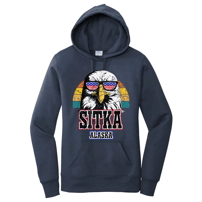 Sitka Alaska Bald Eagle Usa Flag Women's Pullover Hoodie