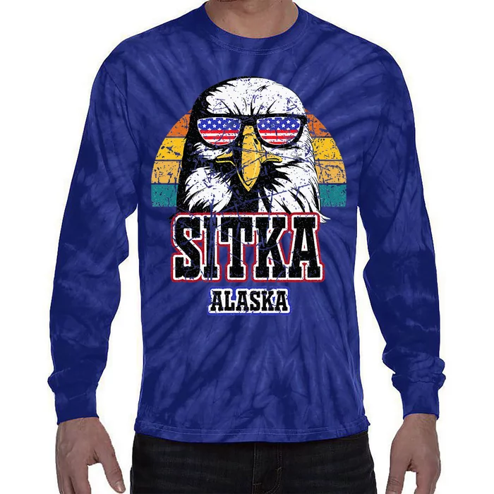 Sitka Alaska Bald Eagle Usa Flag Tie-Dye Long Sleeve Shirt