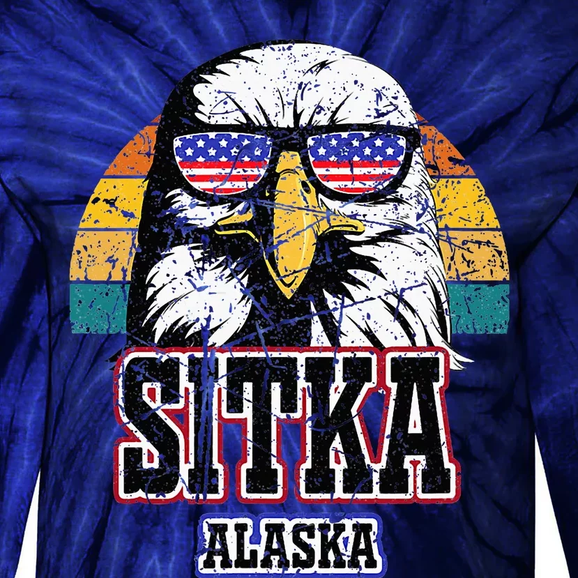 Sitka Alaska Bald Eagle Usa Flag Tie-Dye Long Sleeve Shirt