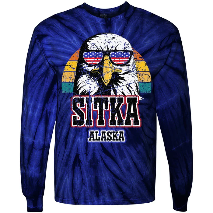 Sitka Alaska Bald Eagle Usa Flag Tie-Dye Long Sleeve Shirt