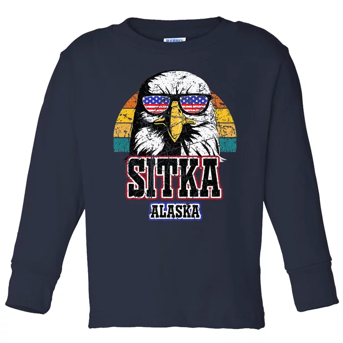 Sitka Alaska Bald Eagle Usa Flag Toddler Long Sleeve Shirt