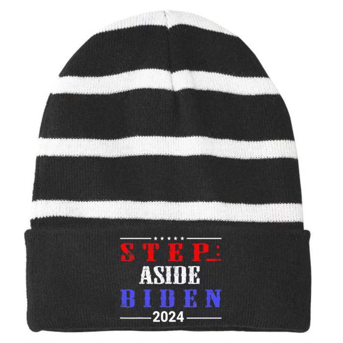 Step Aside Biden Replace Joe Funny Pro Trump Election Striped Beanie with Solid Band