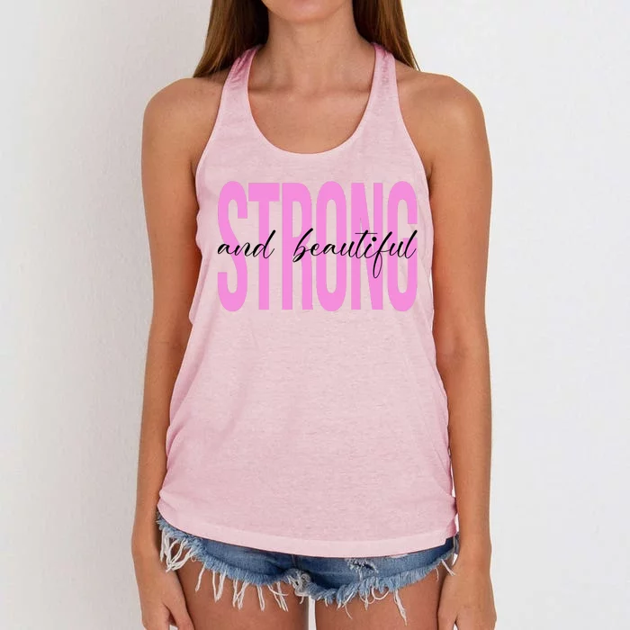 Strong And Beautiful Breast Cancer Awareness Women's Knotted Racerback Tank