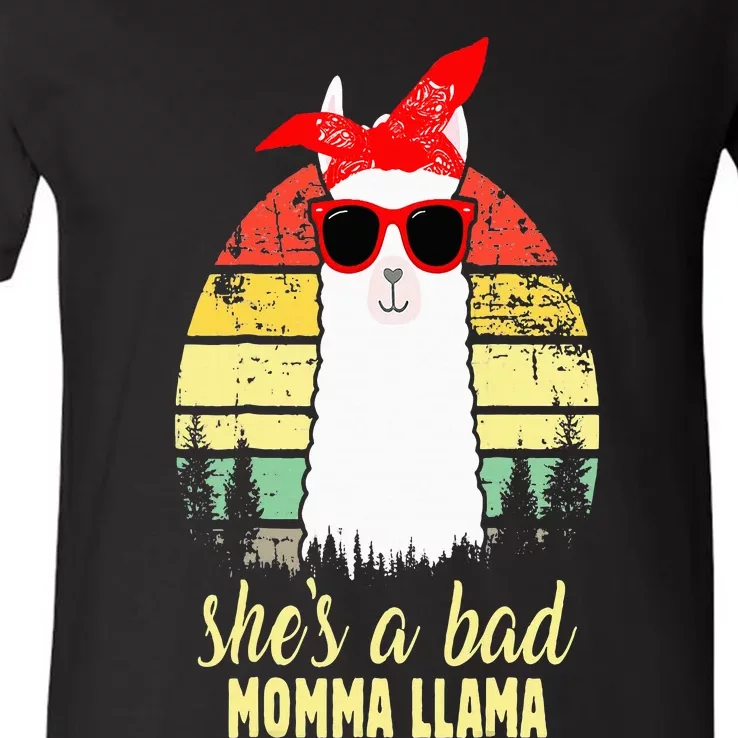 SheS A Bad Auntie Llama Mom Mama Grandma V-Neck T-Shirt