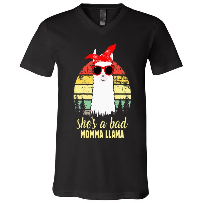 SheS A Bad Auntie Llama Mom Mama Grandma V-Neck T-Shirt