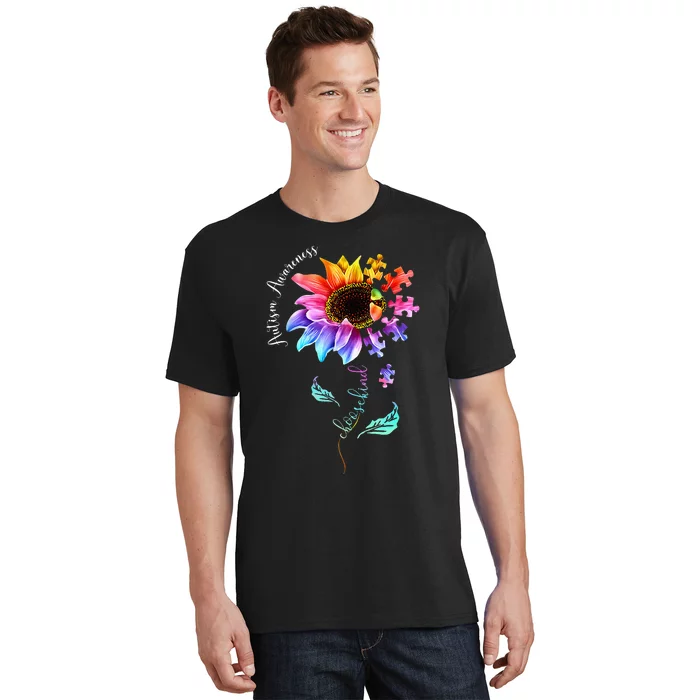 Sunflower Autism Be Kind Puzzle Mom Support T-Shirt