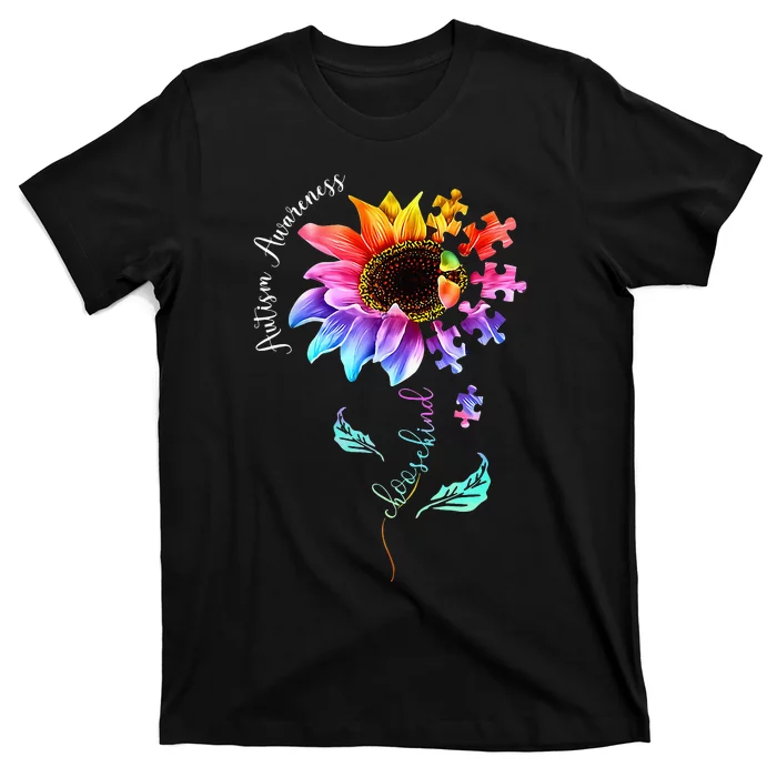 Sunflower Autism Be Kind Puzzle Mom Support T-Shirt