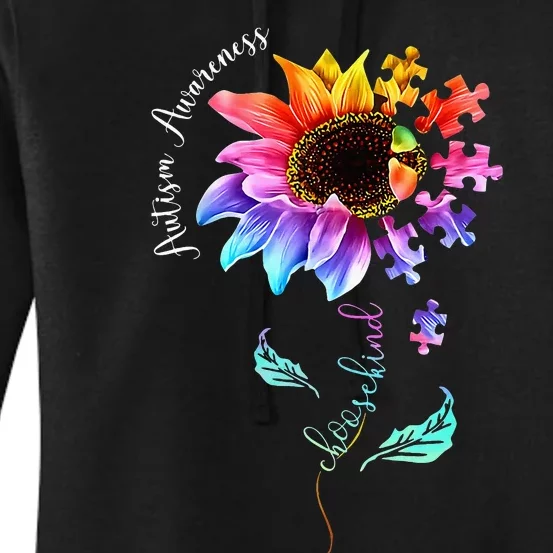 Sunflower Autism Be Kind Puzzle Mom Support Women's Pullover Hoodie