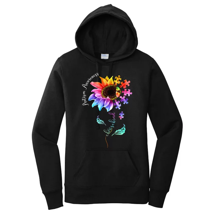 Sunflower Autism Be Kind Puzzle Mom Support Women's Pullover Hoodie